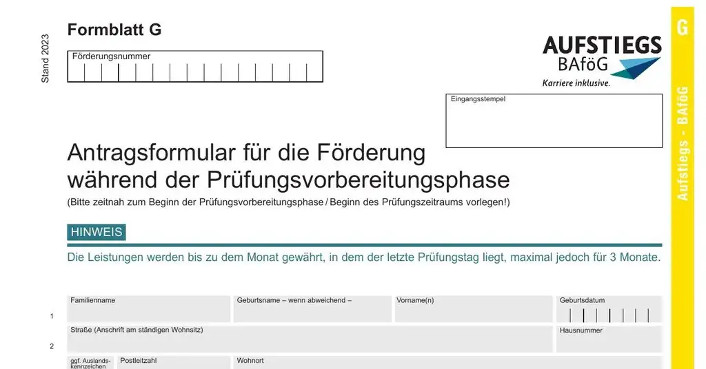 AFBG Formblatt G (2026): Aktualisierungsantrag bei Einkommensänderung