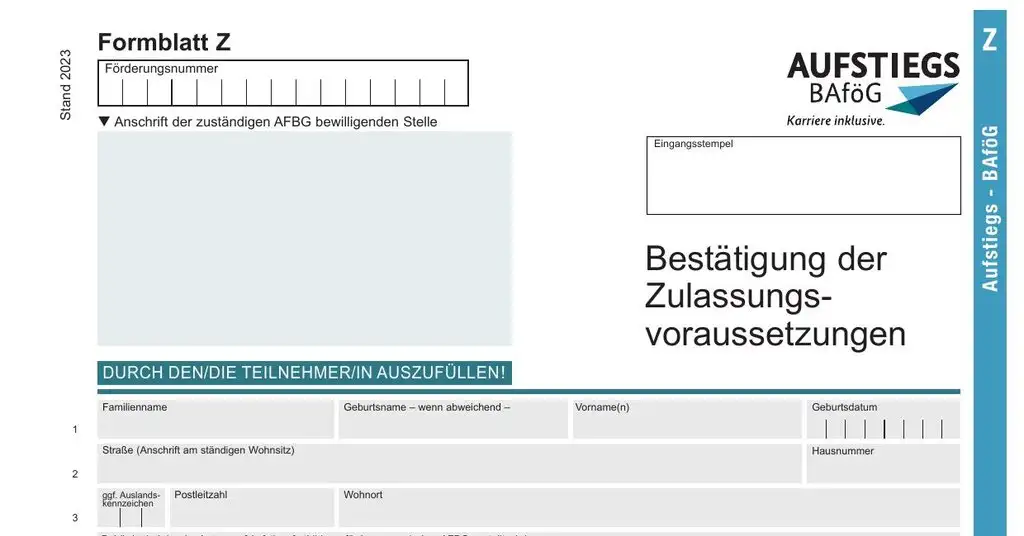 AFBG Formblatt Z (Zulassungsvoraussetzungen) Seite 1