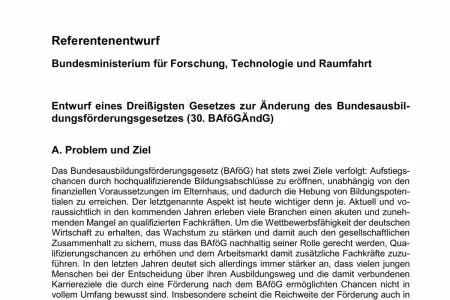 Titelseite des Entwurfs eines Dreißigsten Gesetzes zur Änderung des Bundesausbildungsförderungsgesetzes